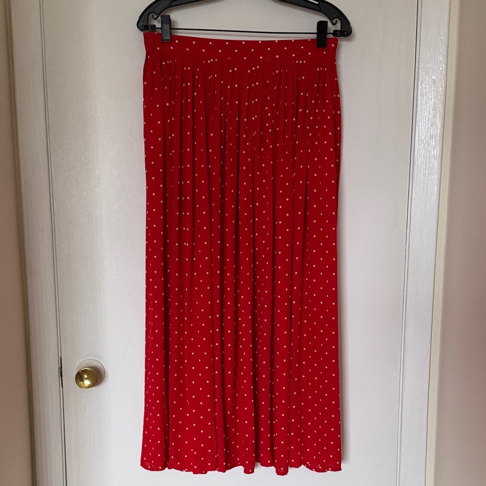 Celine Red A-Line Skirt with White Dots